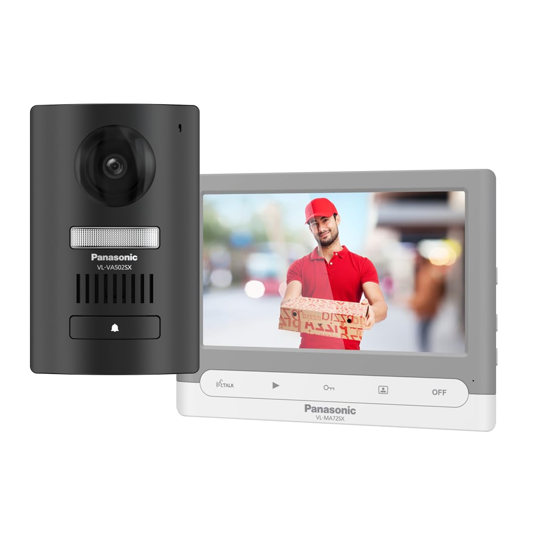 Panasonic Video Door Phone Kit with 7" TFT Display, Built-in Memory, 2MP Camera, SD Card Support (Up to 32GB), Night Vision,